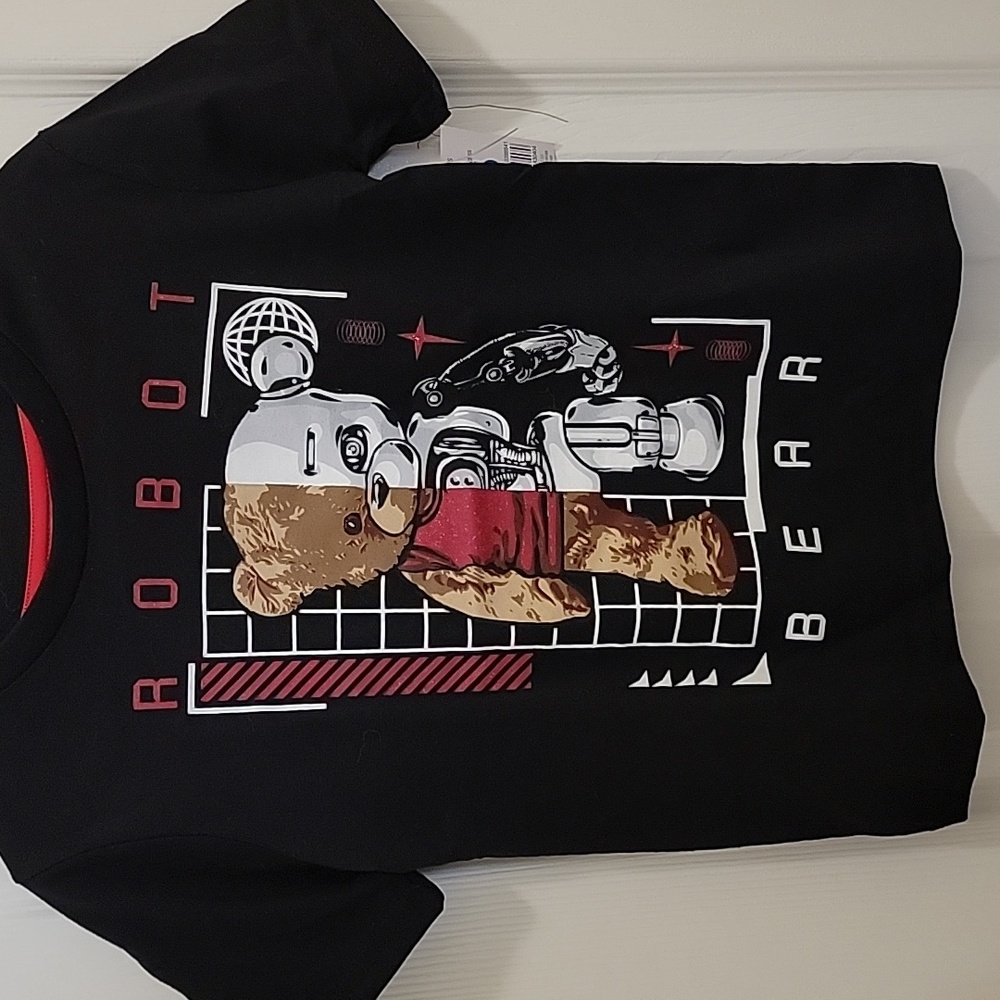Black Robot Bear Graphic T-Shirt